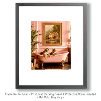 Tiger Cubs in Pink Bathtub Bathroom Decor Art Print - 8"x10" Artwork