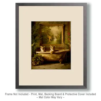 Tiger Cubs in Bathtub Bathroom Decor Art Print - 8"x10" Artwork