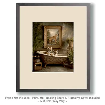 Tiger Cubs Taking a Bath Bathroom Decor Art Print - 8"x10" Artwork