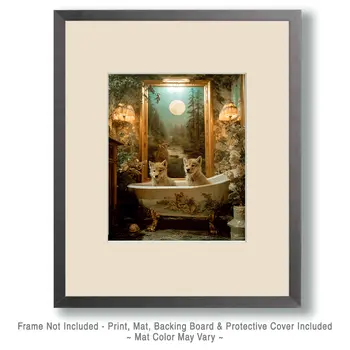Wolf Cubs Having a Bath Bathroom Decor Art Print - 8"x10" Artwork