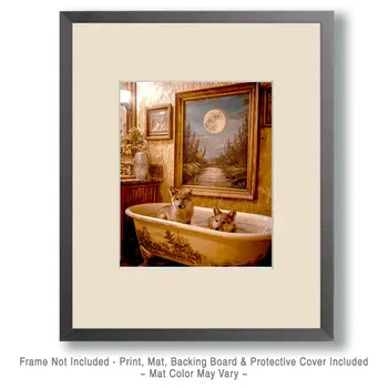 Wolf Cubs in a Bathtub Bathroom Decor Art Print - 8"x10" Artwork