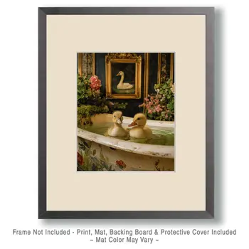 Cygnets Taking a Bath Bathroom Decor Art Print - 8"x10" Artwork