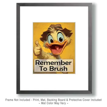 Duckling "Remember to Brush" Kid's Art Print - 8"x10" Artwork