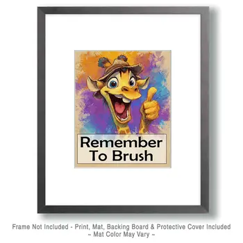 Baby Giraffe "Remember to Brush" Kid's Art Print - 8"x10" Artwork