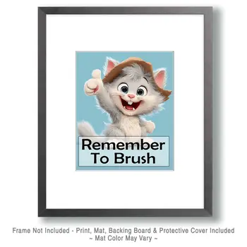 Kitten "Remember to Brush" Kid's Art Print - 8"x10" Artwork