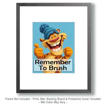Tiger Kitten "Remember to Brush" Kid's Art Print - 8"x10" Artwork