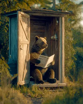 Bear in Outhouse Bathroom Decor Art Print - 8"x10" Artwork