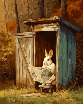 Rabbit in Outhouse Bathroom Decor Art Print - 8"x10" Artwork
