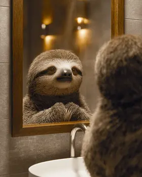 Sloth Looking in Mirror Bathroom Decor Art Print - 8"x10" Artwork