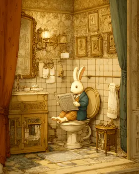 Bunny on the Loo Bathroom Decor Art Print - 8"x10" Artwork