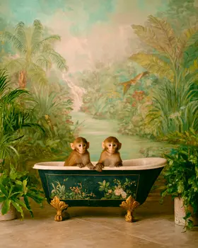 Baby Monkeys in Bathtub Bathroom Decor Art Print - 8"x10" Artwork