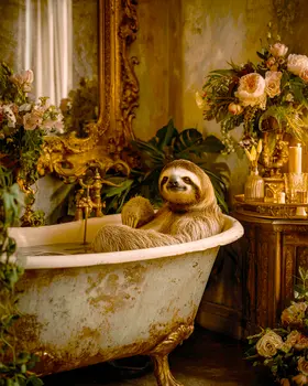 Sloth in Bathtub Bathroom Decor Art Print - 8"x10" Artwork