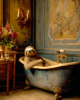 Sloth Relaxing in Bathtub Bathroom Decor Art Print - 8"x10" Artwork