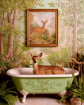 Fawn in Bathtub Bathroom Decor Art Print - 8"x10" Artwork