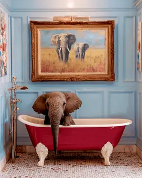 Elephant in Bathtub Bathroom Decor Art Print - 8"x10" Artwork