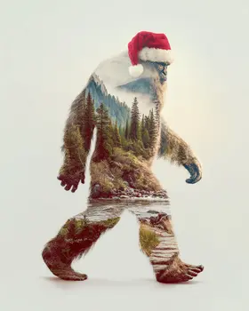 Bigfoot Santa Claus Mountain Inclusion Christmas Art Print - 8"x10" Artwork