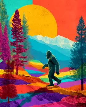 Surrealistic Bigfoot Morning Walk Art Print - 8"x10" Artwork