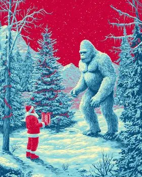 Bigfoot Santa Claus Pop Art Christmas Art Print - 8"x10" Artwork