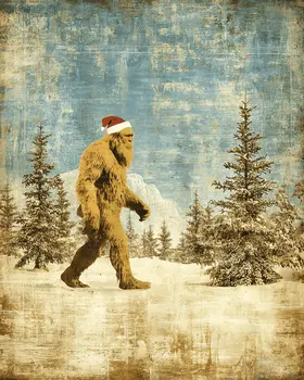 Vintage Bigfoot Santa Claus Christmas Art Print - 8"x10" Artwork