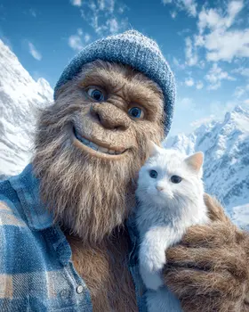 Bigfoot Kitten Selfie Art Print - 8"x10" Artwork