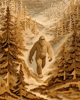 Wood Laser Cut Style Bigfoot Art Print - 8"x10" Artwork