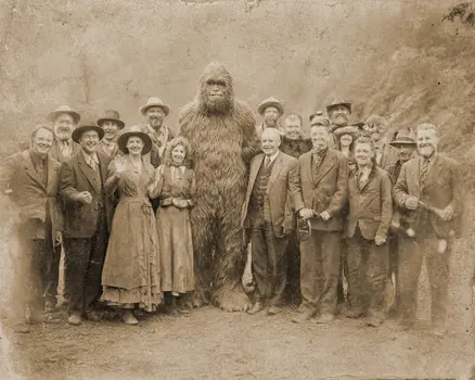 Antique Style Photo of Bigfoot in Family Reunion Art Print - 8"x10" Artwork