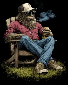 Bigfoot Having a Beer and a Smoke Art Print - 8"x10" Artwork