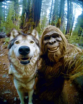 Bigfoot Wolf Selfie Art Print - 8"x10" Artwork