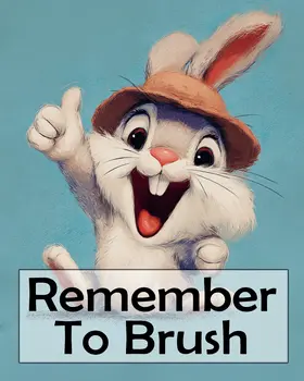 Bunny Rabbit "Remember to Brush" Kid's Art Print - 8"x10" Artwork