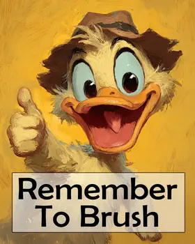 Duckling "Remember to Brush" Kid's Art Print - 8"x10" Artwork