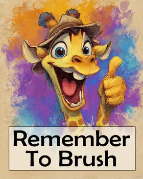 Baby Giraffe "Remember to Brush" Kid's Art Print - 8"x10" Artwork