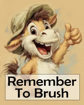 Baby Horse Foal "Remember to Brush" Kid's Art Print - 8"x10" Artwork