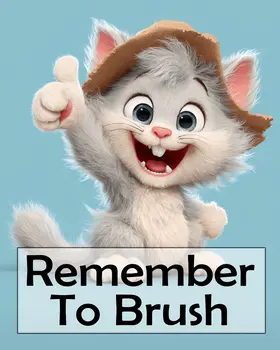 Kitten "Remember to Brush" Kid's Art Print - 8"x10" Artwork