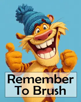 Tiger Kitten "Remember to Brush" Kid's Art Print - 8"x10" Artwork