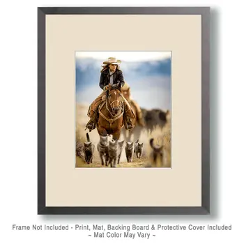 Cowgirl  & Cats Western Art Print - 8"x10" Artwork