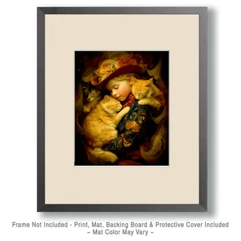 Young Cowgirl Sleeping with Her Cats Western Art Print - 8"x10" Artwork