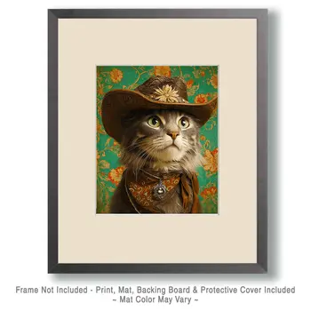 Faraway Francis the Cowgirl Cat Western Cowgirl Art Print - 8"x10" Artwork