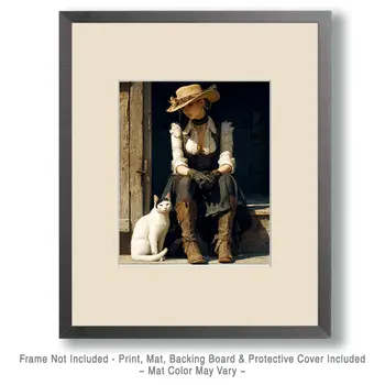 Cat Waiting with Cowgirl Western Art Print - 8"x10" Artwork