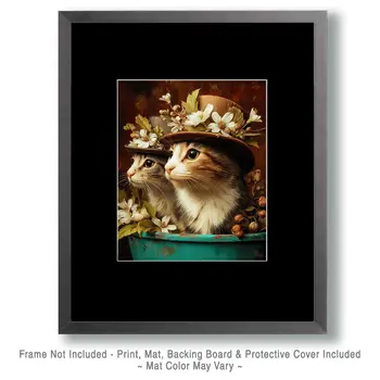 The Tabby Twins - Cats in Hats - Art Print - 8"x10" Artwork
