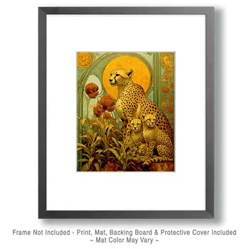 Nouveau Cheetah Mom & Cubs Big Cats Art Print - 8"x10" Artwork