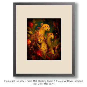 Cheetah Family Portrait Big Cats Art Print - 8"x10" Artwork