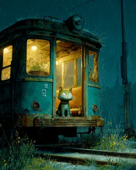 Train Hoppin' Kitty - Hobo, Vagabond & Wanderer Cat Series Art Print - 8"x10" Artwork