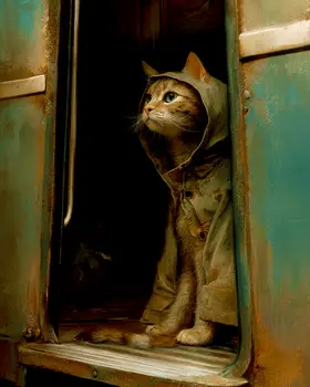 Moving On Kitty - Hobo, Vagabond & Wanderer Cat Series Art Print - 8"x10" Artwork