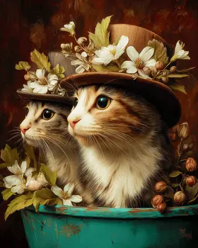 The Tabby Twins - Cats in Hats - Art Print - 8"x10" Artwork