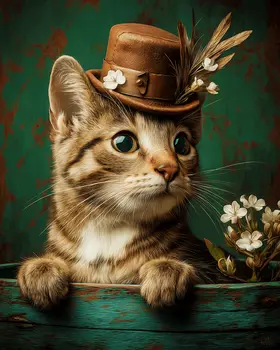 Veronica - Cats in Hats - Art Print - 8"x10" Artwork