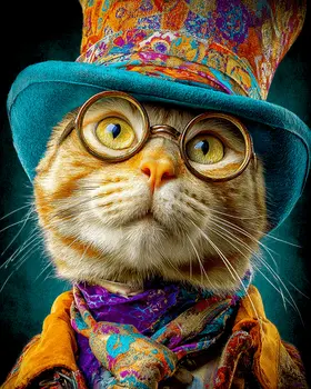 The Crazy Professor - Cats in Hats - Art Print - 8"x10" Artwork