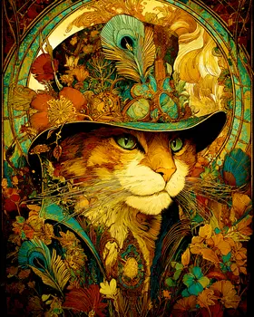 Nouveau Ned - Cats in Hats - Art Print - 8"x10" Artwork