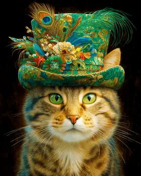 Fancy Fred - Cats in Hats - Art Print - 8"x10" Artwork