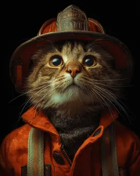 Fireman Tim - Cats in Hats - Art Print - 8"x10" Artwork