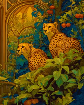 Nouveau Cheetah Pair Big Cats Art Print - 8"x10" Artwork